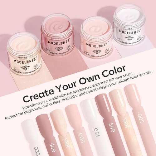 Modelones Dip Powder Nail Kit - 4 Spring Summer Nude Pink Glitter Colors | Complete DIY Manicure Set