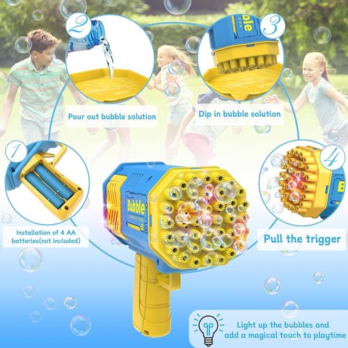 LUSJNGE Bubble Gun - 40-Hole Light Up Bubble Machine with 2 Refill Bottles | Perfect Party Favors for Kids 1-8
