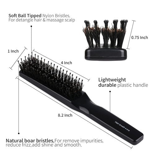 PERFEHAIR Paddle Hairbrush - Boar & Nylon Bristles for Smoothing, Detangling | Ideal for All Hair Types, Black