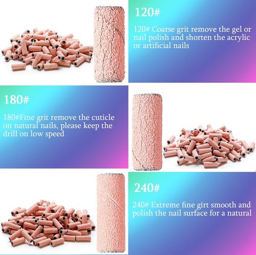 ERUIKA 100pcs Nail Drill Bits Small Sanding Bands with 3.1mm Mandrel Bit, 240 Extra Fine Grit Nail File Sanding Bands for Acrylic Nails Gel Removing Shaping Manicures and Pedicure (Pink, 240 Grit)