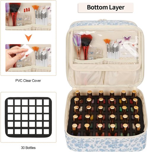 Skiennix Nail Polish Organizer Bag - Holds 30+ Bottles | UV Nail Lamp & Gel Polish Travel Storage for Manicurists