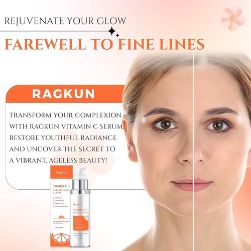 Ragkun 20% Vitamin C Serum, Retinol Serum for Face, Dark Spot Remover for Face, CE Ferulic Acid, Hyaluronic Acid, Hydrate & Plump Skin Care Anti Aging Wrinkle Brightening Skincare -1 Fl Oz.