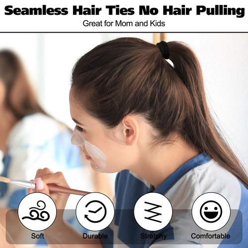 Chuangdi 1000 Pcs Black Hair Ties Bulk for Women Elastics Curly Wavy Thick Thin Hair Bands Seamless Cotton Ponytail Holders Christian Charity Donation Supplies