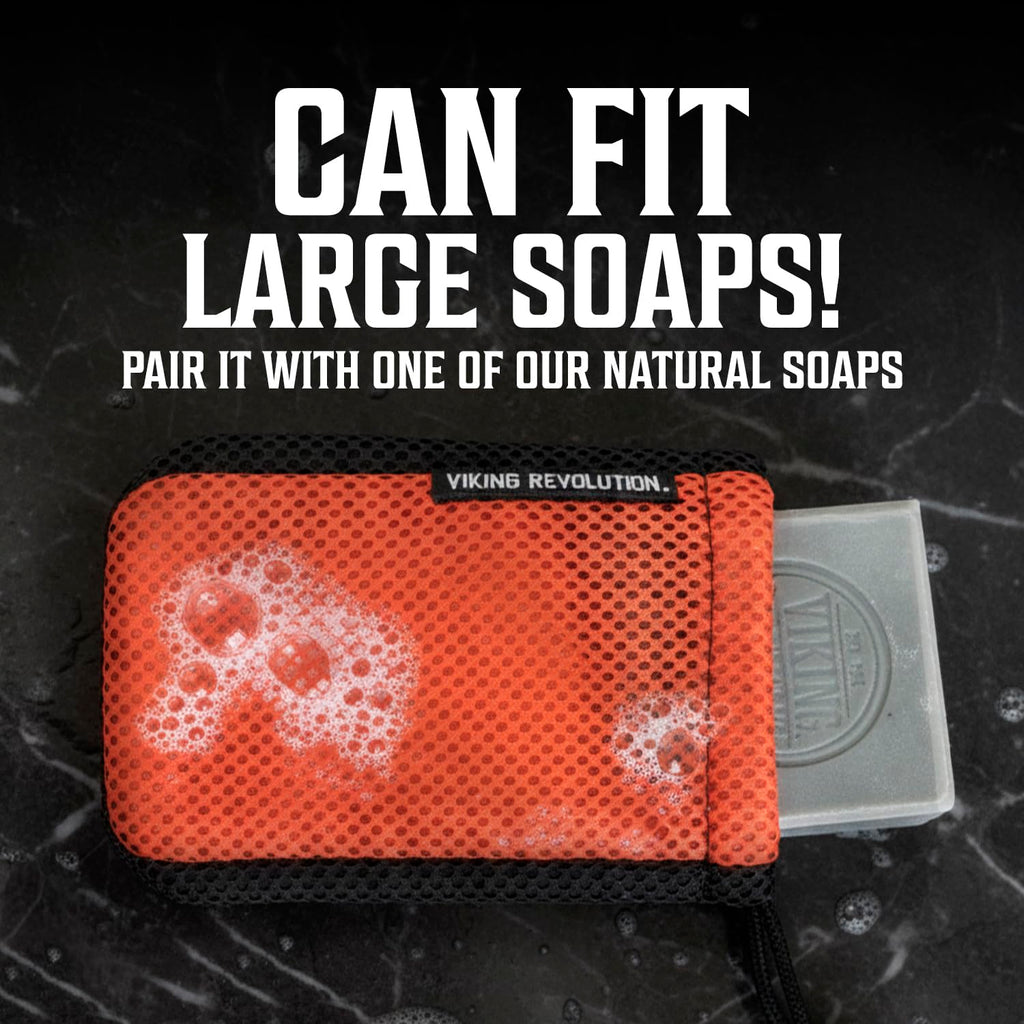 Viking Revolution Soap Bag with Drawstring - Mesh Soap Savers for Bars - Red Mesh Exfoliating Body Scrubber - Creates Rich Lather, Hang to Dry, Ready for the Next Scrub (5.9"x3.7", 1 Piece)