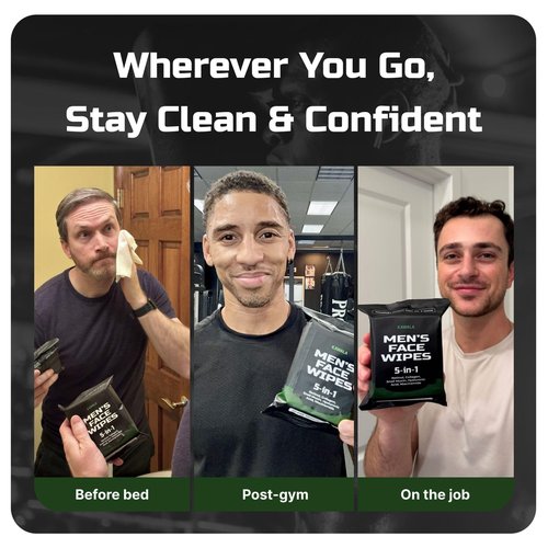 Mens Face Wipes 5-in-1 Anti-Aging Face Cleansing Wipes for Mens Skin Care with Retinol, Collagen, Snail Mucin, Hyaluronic Acid & Niacinamide – Alcohol-Free for Oily or Acne-Prone Skin Woodsy Scent