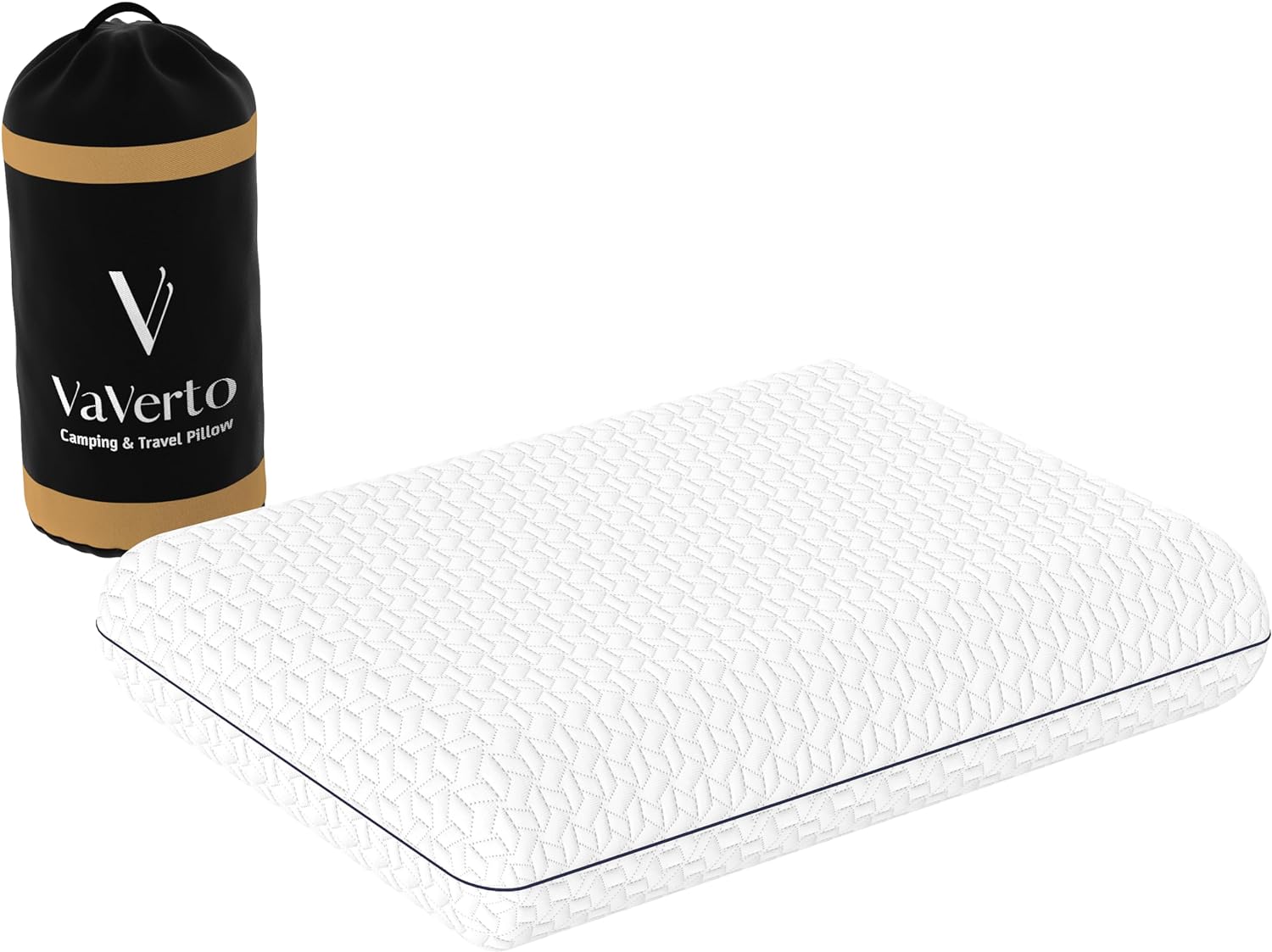 Vaverto Small Memory Foam Camping Pillow - Compressible, Medium Firm, Breathable Cover, Machine Washable