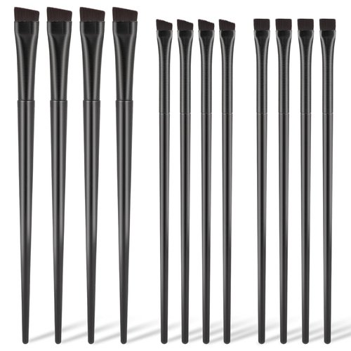 Skiennix 12 Pack Angled Eyeliner Brush Set - Ultra Thin Eyebrow & Eye Makeup Applicators