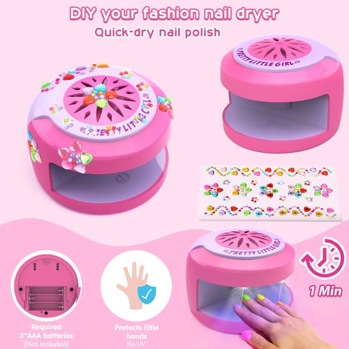 BATTOP Kids Nail Polish Set for Girls - Kids Nail Art Kit with Dryer & Fake Nail & Sticker & Water Based Nail Polish & Nail Art Pen - Idea Gifts for Girls Ages 6 7 8 9 10 11 12