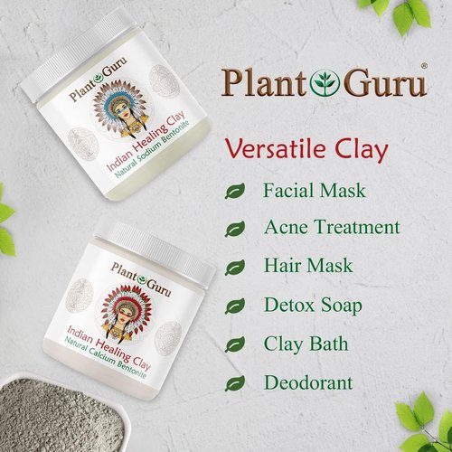 Plant Guru Calcium Bentonite Clay Powder 5 lbs. Bulk Wholesale 100% Natural Indian Healing Clay - Deep Pore Cleansing Facial And Body Mask - Detox Clay for Face, Hair, Acne, and Bath.