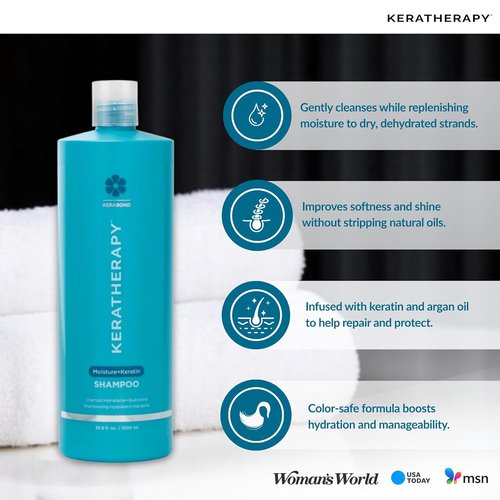 KERATHERAPY Moisture Shampoo - Keratin Infused Anti-Frizz Formula for Oily Scalp & Dry Ends | 33.8 fl. oz.