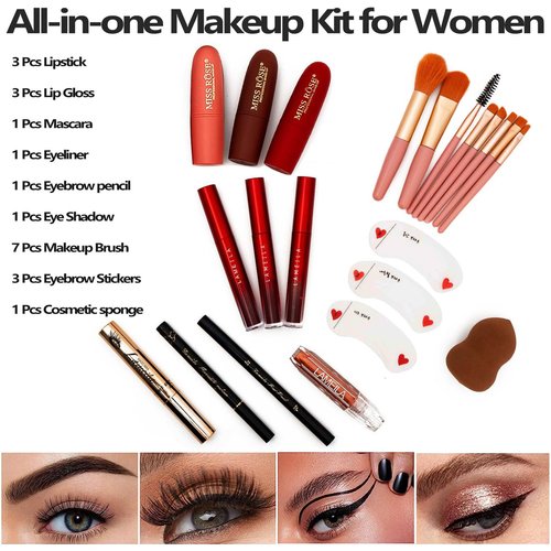 UNIFULL 132 Color All In One Makeup Kit for Women & Girls, Professional Full Set Including Eyeshadow, Lipstick, Concealer, Lip Gloss, Eyeliner, Mascara, Makeup Brushes (006N1-Pink)