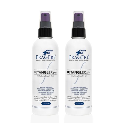 FRAGFRE Detangler plus Styling Hair Spray 8 oz (2-Pack Gift Set) - Heat Protectant and Blowout Spray - Leave in Conditioner for Sensitive Skin - Fragrance Free Hypoallergenic Unscented
