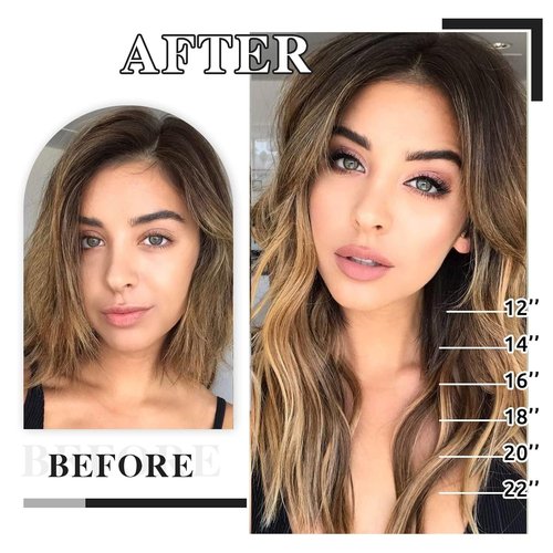 ORIGEN Clip in Hair Extensions Real Remy Human Hair Chocolate Brown to Caramel Blonde Highlights Straight Hair for Women 7pcs 80g 12 Inches