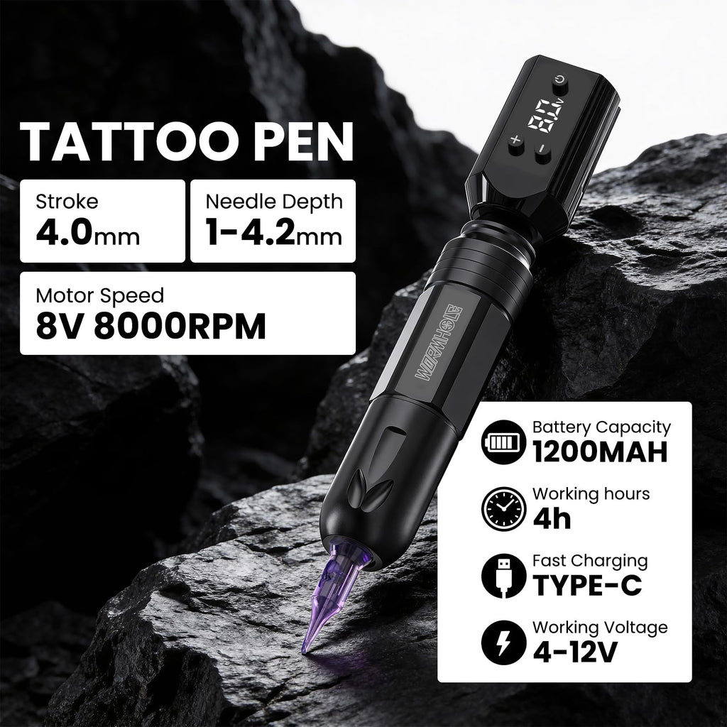 Wormhole Wireless Tattoo Gun Kit, Professional Rotary Tattoo Machine with Dual 1200mAh Batteries, Tattoo Inks, Tattoo Pen, Tattoo Practice Skin, Needles & Complete Accessories Tattoo Kit for Beginners