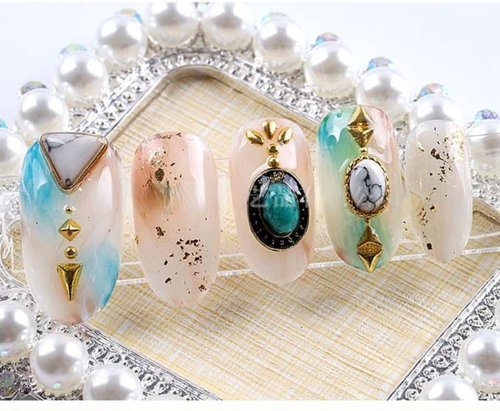 SIXAOAZZ 60 Piece Set of Turquoise Gemstone Pendants - 3D Nail Accessories with Hollowed Out Design, Vintage Pendants Suitable for DIY and Western Nail Art, Blue