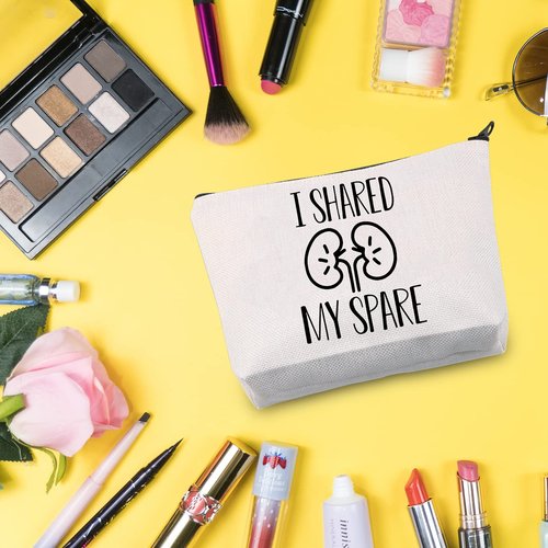 G2TUP Kidney Donor Gift I Shared My Spare Makeup Bag Kidney Transplant Cosmetic Bag Organ Donation Awareness Gift Kidney Giver Zipper Travel Bag (I Shared My Spare White Bag 1.0)