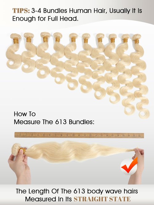 613 Blonde Body Wave Bundles Human Hair 14 Inch 613 Bundle 100% Unprocessed 12A Grade Brazilian Virgin Hair Bundles 1 Single Bundle Human Hair 613 Blonde Bundle Human Hair Extensions for Women