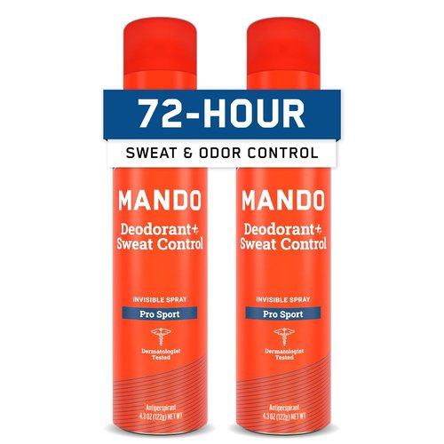 Mando 72 Hour Sweat & Odor Control Spray for Men - Invisible Antiperspirant Deodorant | Low Irritation Formula - 2 Pack
