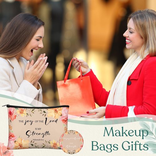 Abbylike 40 Pcs Christian Gift for Women Include 20 Bible Verse Makeup Bags 20 Christian Compact Mirrors Inspirational Religious Scripture Gift for Mom Sister Birthday Christmas(Retro Style)