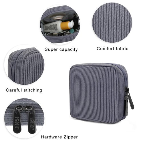 JINSI Small Makeup Bag Corduroy Travel Cosmetic Bag, Cute Stripe Make up Organizer Case with Wide-Open, Zipper Pouch Purse Storage Bag for Women Girls (Small Black-2pcs)