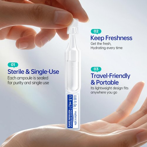 Matern'ella Hyaluronic Acid Serum with Panthenol and 4D Multi-Layer Hydration, Lightweight, Single-Use Moisturizing serum for Dry & Sensitive Skin 0.05 Fl. Oz. 30 Vials