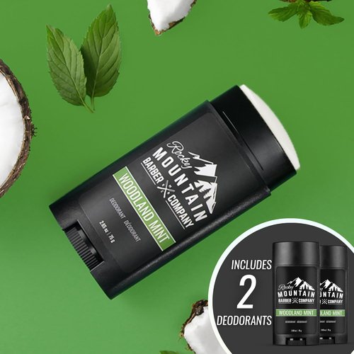 Rocky Mountain Barber Company Natural Deodorant for Men - Aluminum Free, Plant-Based, Peppermint Scent - 2 Pack, 2.65 oz Each