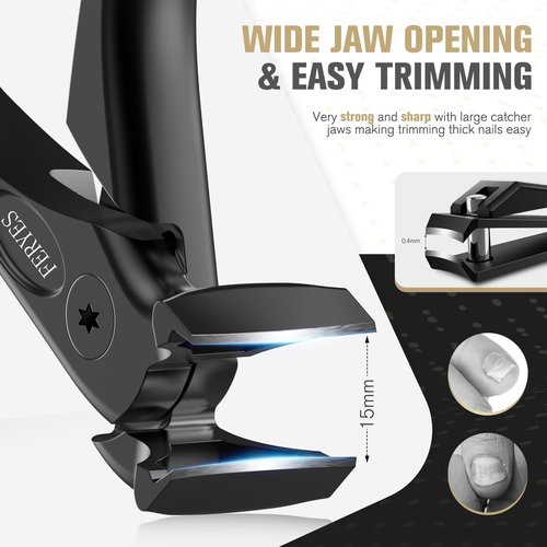 FERYES Ergonomic Non-Slip Long Handle Nail Clippers for Seniors, Unique Angled Head Curve Wide Jaw Opening Toenail Clipper with Catcher for Thick Toenails and Fingernails
