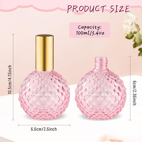 4 Pcs 100ml/3.38oz Glass Spray Bottle Empty Perfume Atomizer Fine Mist Spray Cosmetic Container Decorative Bottles for Liquid Make Up - Pink