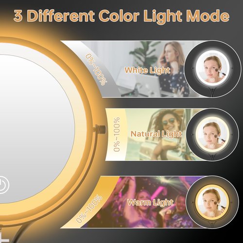 Keilefo Lighted Makeup Mirror with Magnification, 1x/10x Magnifying Mirror with 3 Color and Blessed Cross, 7" Rechargeable Brightness Dimmable Height Adjustable Vanity Mirror, Christian Women Gift