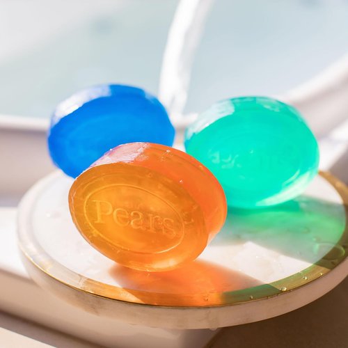 Pears Soap, Pure & Gentle Glycerin Soap Variety 3-Pack – Blue with Mint Extracts, Green with Lemon Flower Extract, and Amber with Natural Oils, 4.4 Oz Ea