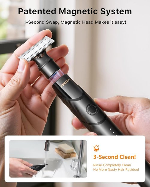 Skiennix Beard & Body Hair Trimmer - All-in-One USB-C Fast Charging, Waterproof Groomer, Black