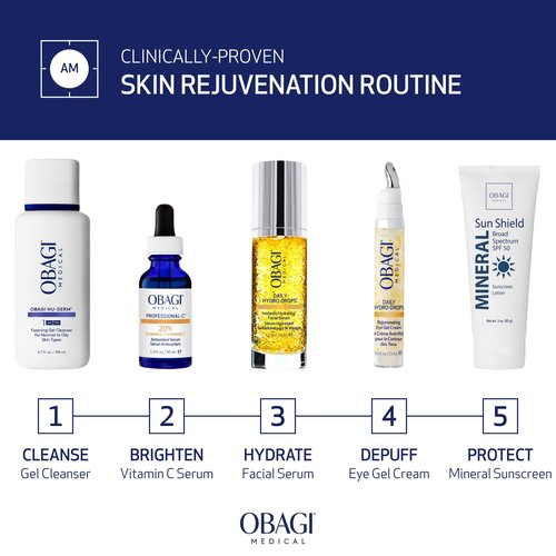 Obagi Daily Hydro-Drops Facial Serum & Rejuvenating Eye Gel Cream Set - 1oz Serum Hydrates & Softens Wrinkles | .5oz Eye Cream Brightens & Depuffs