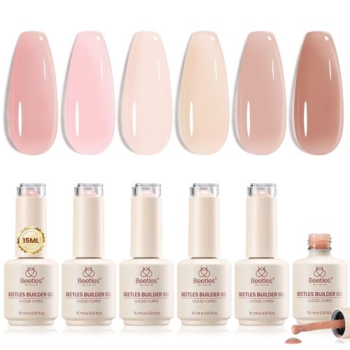 Beetles Rubber Base Gel Set - 6 Vibrant Colors | 5-in-1 Builder Base Coat for Strong, Flexible Nails - 15ml