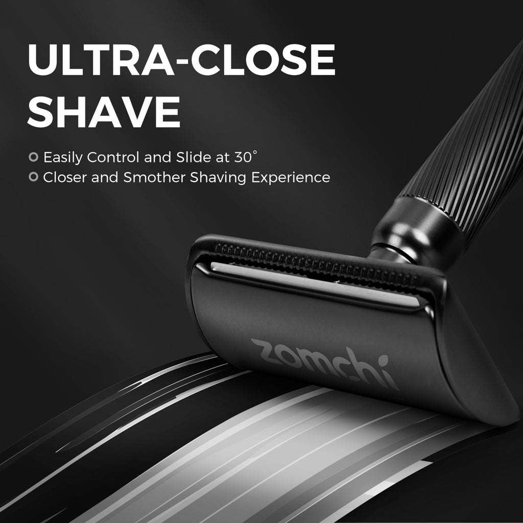 ZOMCHI Double Edge Safety Razor with Razor Stand, [New Version 2.0 ] Men’s Metal Razor with 10 Safety Razor Blades for Men & Women - Matte Black