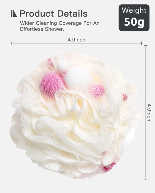 Loofah Sponge, 50g Loofah Exfoliating Body Scrubber, Dense Mesh Exfoliating Sponges with Tight Knot Design, Gentle and Durable Bath Poufs for Rich Foam & Deep Cleansing (4 Pack-1)
