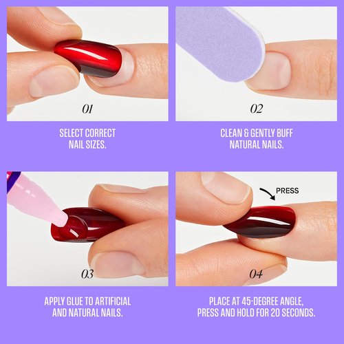 KISS CORE, Press On Nails, Nail glue included, 'Burble', Pink, Medium Size, Almond Shape, Includes 32 Nails, 2g Glue, 1 Manicure Stick, 1 Mini File