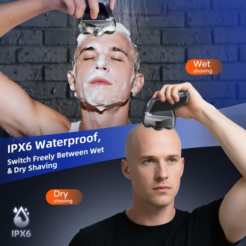 kensen 7D Head Shavers for Bald Men - Dual Speed Bald Head Shavers with LED Display, Electric Razor for Men IPX6 Waterproof Wet/Dry Shaving Head Razor Magnetic Head Balding Clippers for Men Black