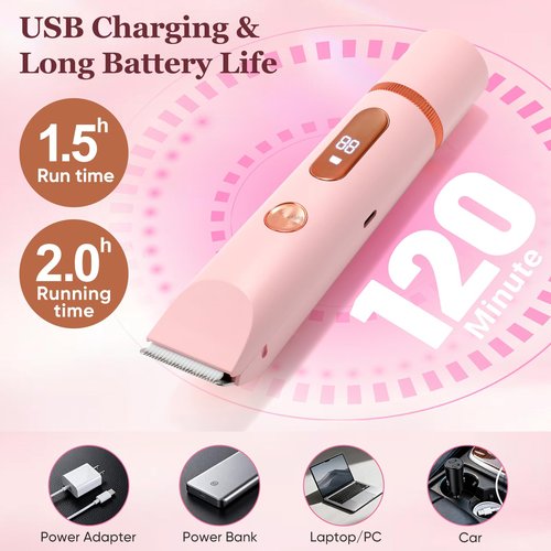 2 in 1 Women Electric Shaver Dual Head Bikini Trimmer for Women IPX7 Waterproof Wet & Dry Use Body Hair Trimmer and Facial Hair Remover for Bikini Underarm Leg Arm Body Face