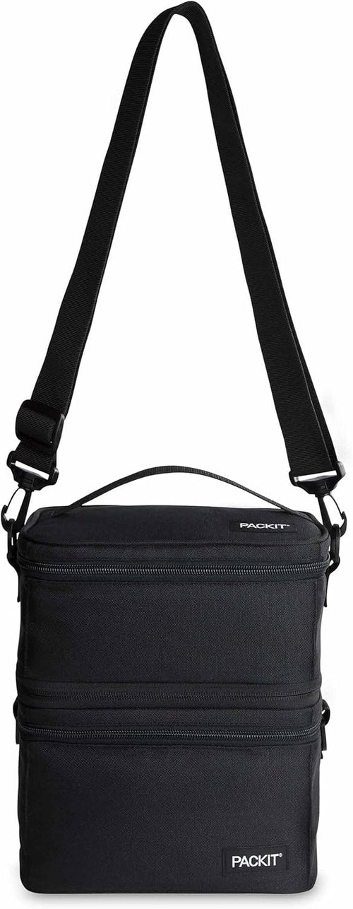 PackIt MOD 3-IN-1 Insulated Lunch Box - Black | EcoFreeze Technology & Removable Strap for Fresh Meals