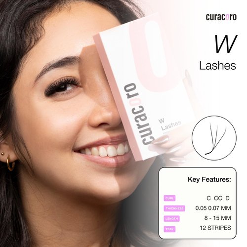 Curacoro W Eyelashes Extensions - 3D Handmade Volume Eyelashes, 0.05 CC Curl 9mm - 15mm Length Mixed Tray, Full Fluffy Volume Look, Long Lasting & Easy Application