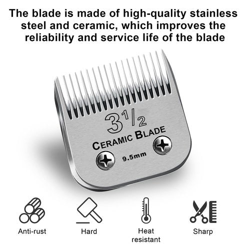 HONGNAL Size3-1/2 Professional Detachable Replacement Ceramic Blades Set,Compatible with Andis AGC,BDC,BGC,MBG Series,Oster Classic 76/Star-Teq/Power-Teq Clippers，Cut Length 3/8-Inch(9.5mm)