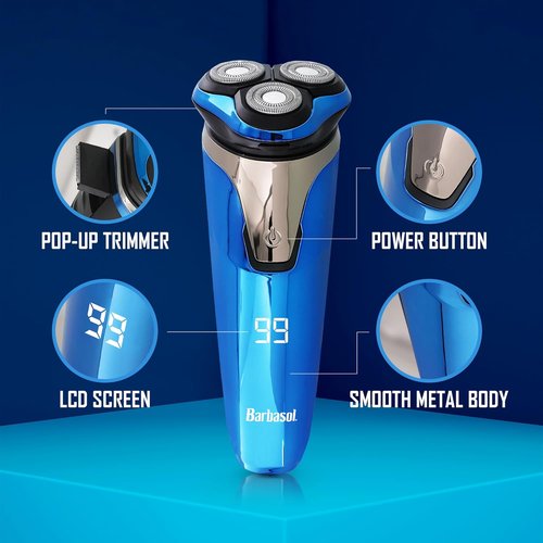Skiennix Rechargeable Electric Rotary Shaver - Wet & Dry Use, Stainless Steel Blades, LCD Screen