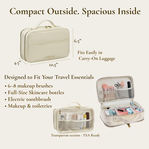 OPEAL Travel Makeup Bag – Elegant Waterproof Modular Cosmetic Organizer for Women with Adjustable Compartments, Premium Toiletry Case for Carry-On & Daily Essentials, Cream