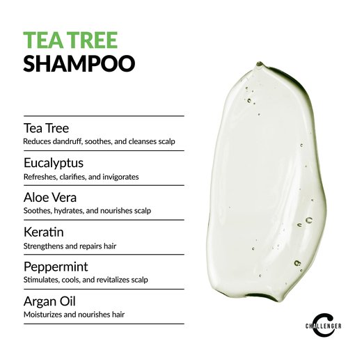 Challenger Tea Tree Shampoo & Peppermint Conditioner Combo | Men's Shower Product | For Itchy & Dry Scalp | Removes Dirt & Oils | Argan Oil, Biotin | Artificial Color Free | 2x 16oz