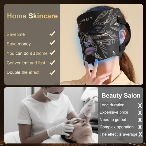Lovsheme Red Light Therapy for Face, LED Face Mask Light Therapy, Red Light Therapy Mask for Acne, Wrinkles and Skin Rejuvenation, 320 LEDs, 3 Modes, 10-Min Auto Off, Eye Protection Included