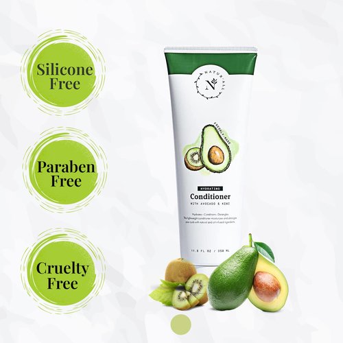 NaturAll Hydrating Hair Conditioner - All Natural with Avocado & Kiwi, Silicone Paraben & Cruelty-Free - Adds Moisture & Shine - For Dry, Frizzy Hair - 11.8 oz