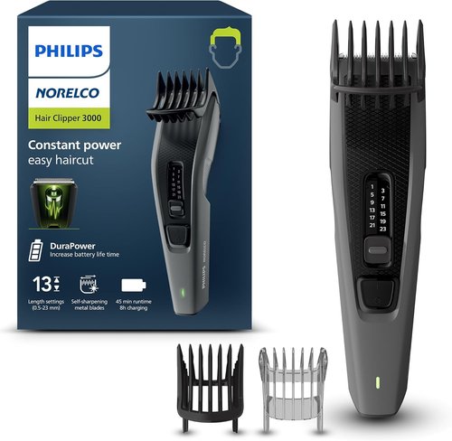 Philips Norelco Hair Clipper 3000 Series - DualCut Trimmer with 13 Length Settings | 45 Min Runtime
