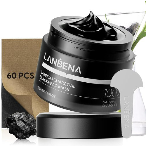 LANBENA Blackhead Remover - Bamboo Charcoal Peel-Off Mask & 60 Nose Strips for Deep Cleansing