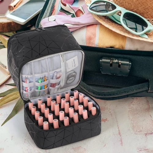 AGX Bravo Nail Polish Storage Organizer Double Layer Gel Nail Polish Bag for Nail Dryer UV Light Carrying Case Holds 30 Bottles Travel Portable Compartment Case for Manicure Supplies, Black (BAG ONLY)