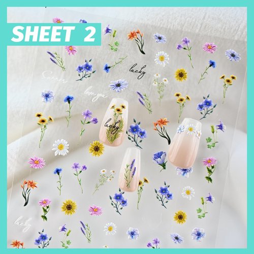 CESTSIREN Flower Nail Art Stickers 3D Embossed Nail Decals for Nail Art Design Self-Adhesive Spring Summer Nail Accessories for Women Nail Art Supplies 3 Sheets